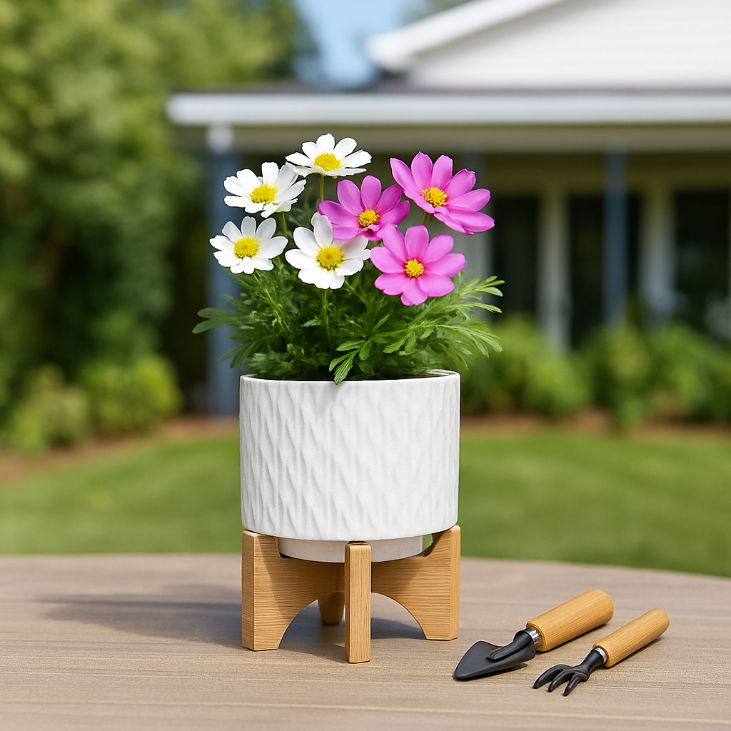 Bannister White Chevron Planter with Stand