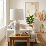 Lonsmith Cream/Gold Dahlia Flower Applique Table Lamp