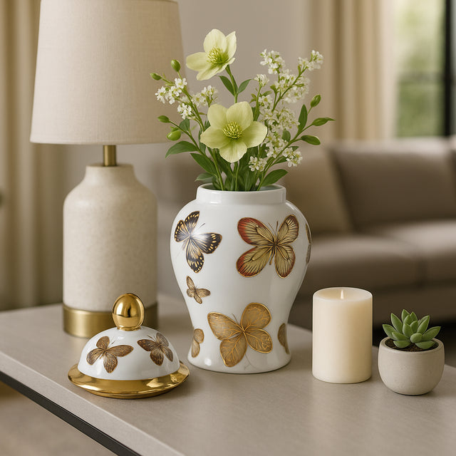 Hamdenworth Multicolor Small Butterflies Temple Jar