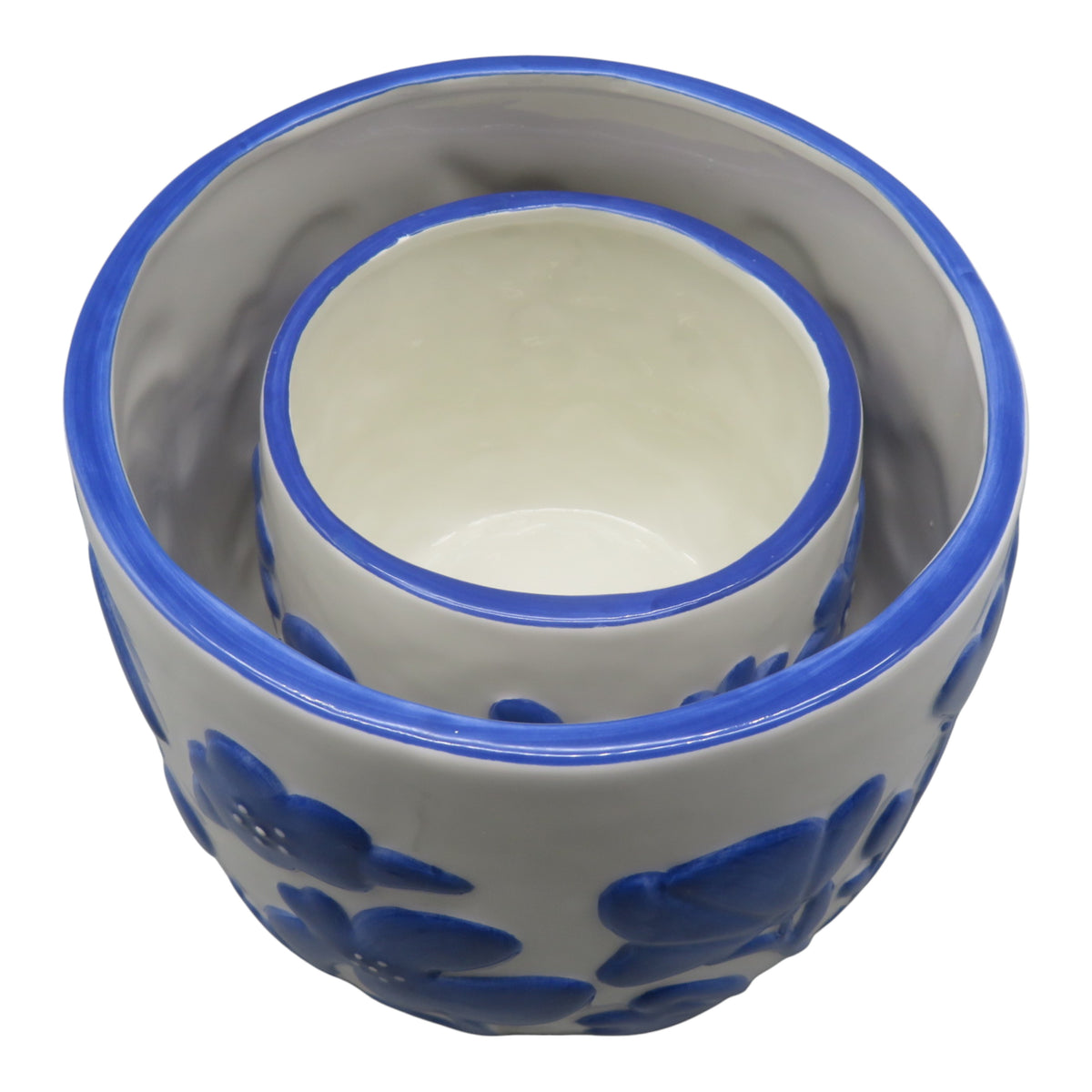 Miranda Blue Floral Embossed Planters (Set of 2)