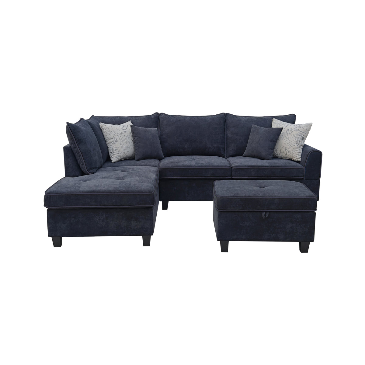 Harmony Black 99"W Fabric Sectional Sofa with Left-Facing Chaise & Ottoman
