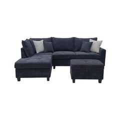 Harmony Black 99.5"W Fabric Sectional Sofa with Left-Facing Chaise & Ottoman