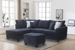Harmony Black 99.5"W Fabric Sectional Sofa with Left-Facing Chaise & Ottoman