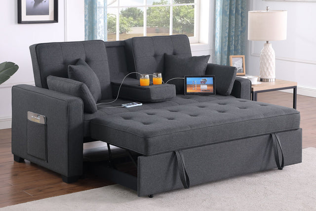 Cody II Dark Gray 70"W Linen Convertible Sleeper Loveseat