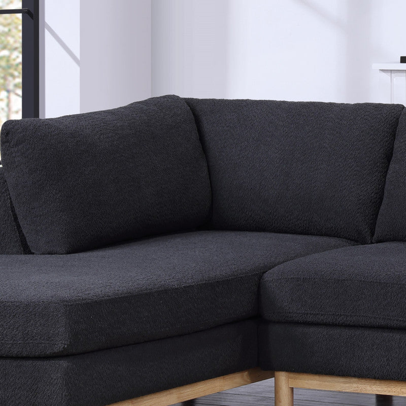 Hallie Black 124"W Sherpa U-Shape Double Chaise Sectional Sofa