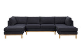 Hallie Black 124"W Sherpa U-Shape Double Chaise Sectional Sofa