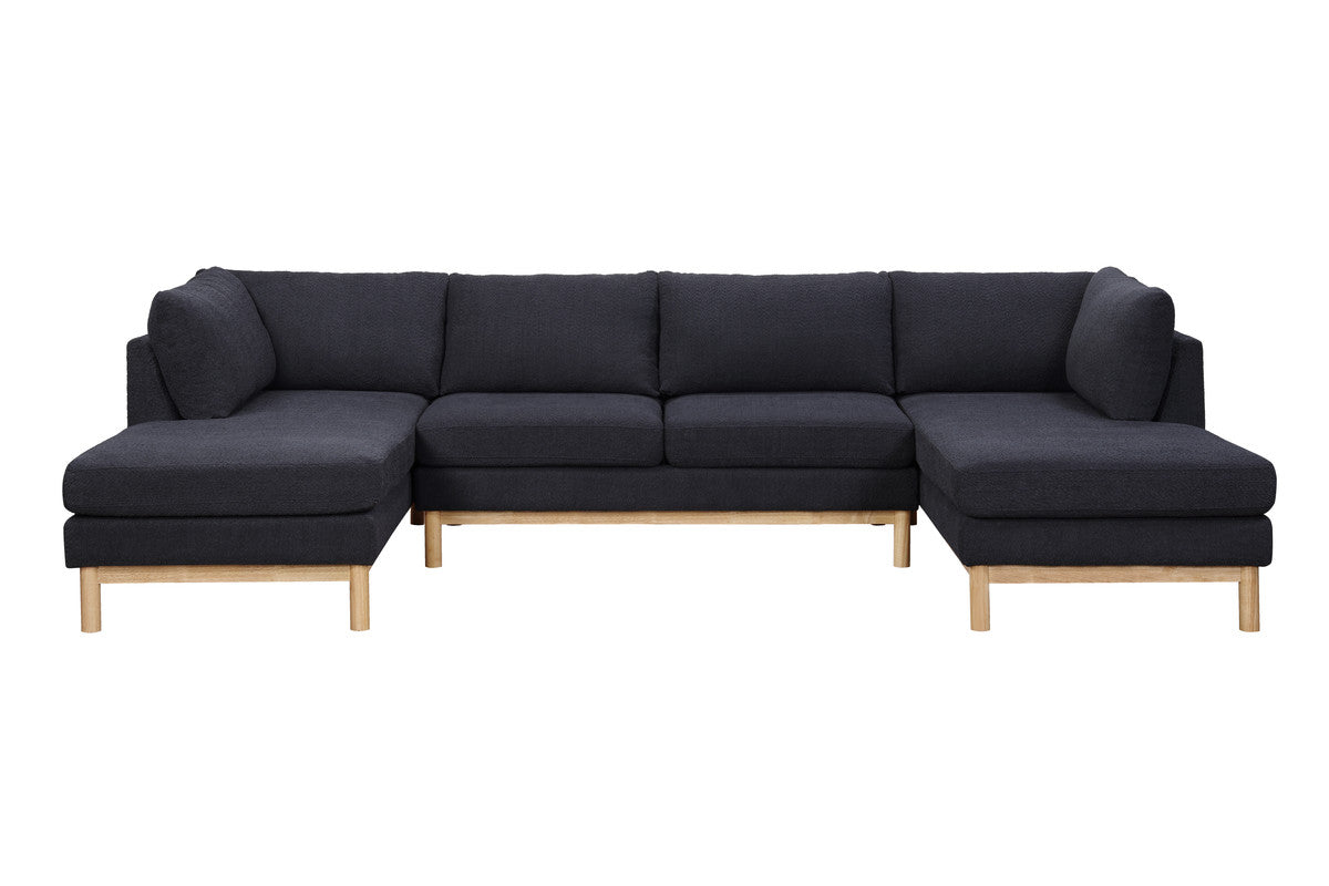 Hallie Black 124"W Sherpa U-Shape Double Chaise Sectional Sofa