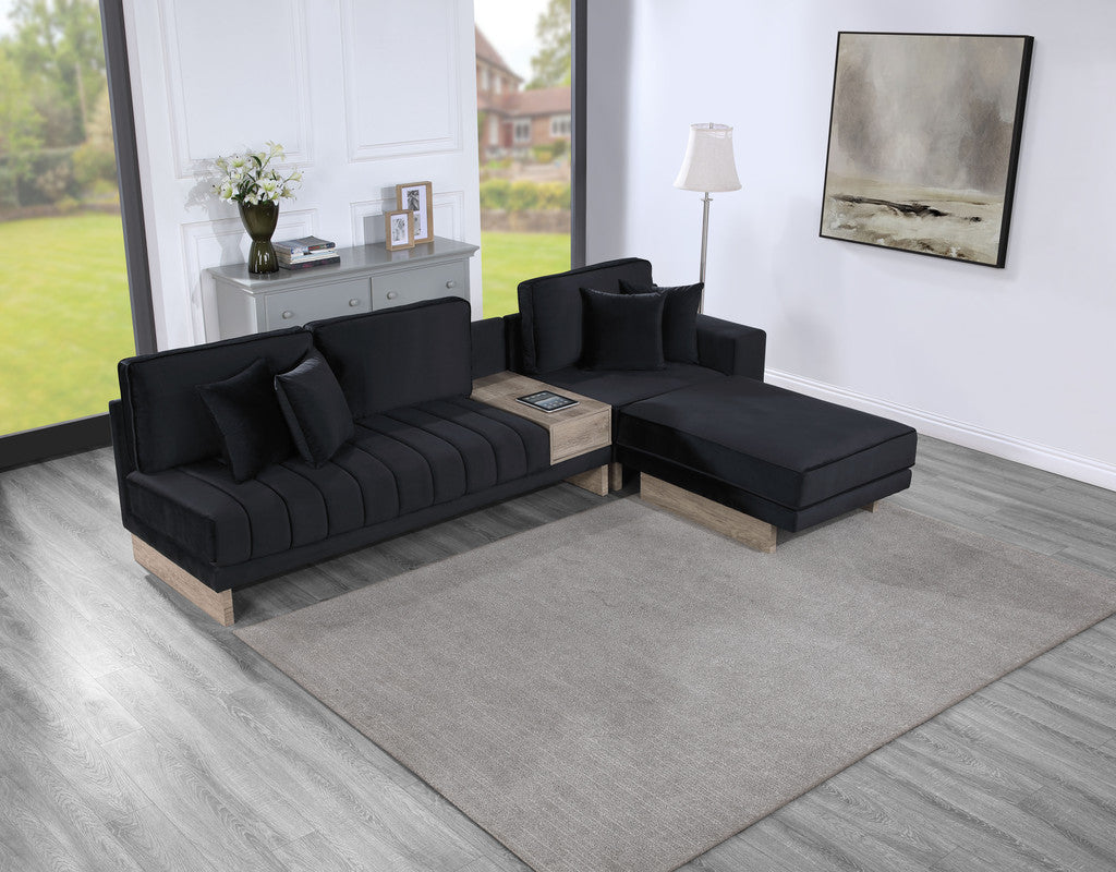 Memphis Black 122.5"W Velvet Reversible Sectional Sofa with Ottoman
