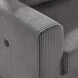 Rowan Dark Gray 107"W Corduroy Sectional Sofa with Right-Facing Chaise & Ottoman