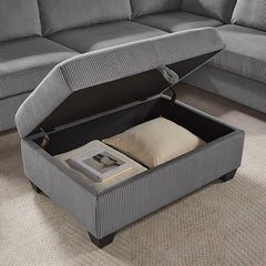 Rowan Dark Gray 107"W Corduroy Sectional Sofa with Right-Facing Chaise & Ottoman