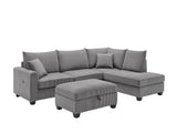 Rowan Dark Gray 107"W Corduroy Sectional Sofa with Right-Facing Chaise & Ottoman