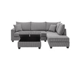 Rowan Dark Gray 107"W Corduroy Sectional Sofa with Right-Facing Chaise & Ottoman