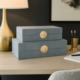 Guatay Blue/Gray/Gold Rectangular Faux Leather Boxes (Set of 2)