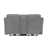 Centric Gray Power Double Reclining Loveseat With Center Console Power Headrests Power Lumbar Support Wireless Charger Hidden Cup Holders Bluetooth Speakers And Charging Ports