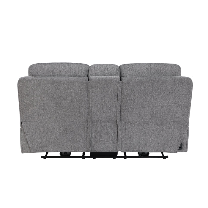 Centric Gray Power Double Reclining Loveseat With Center Console Power Headrests Power Lumbar Support Wireless Charger Hidden Cup Holders Bluetooth Speakers And Charging Ports