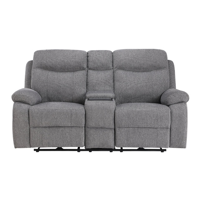 Centric Gray Power Double Reclining Loveseat With Center Console Power Headrests Power Lumbar Support Wireless Charger Hidden Cup Holders Bluetooth Speakers And Charging Ports