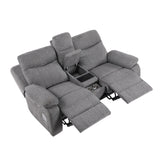 Centric Gray Power Double Reclining Loveseat With Center Console Power Headrests Power Lumbar Support Wireless Charger Hidden Cup Holders Bluetooth Speakers And Charging Ports