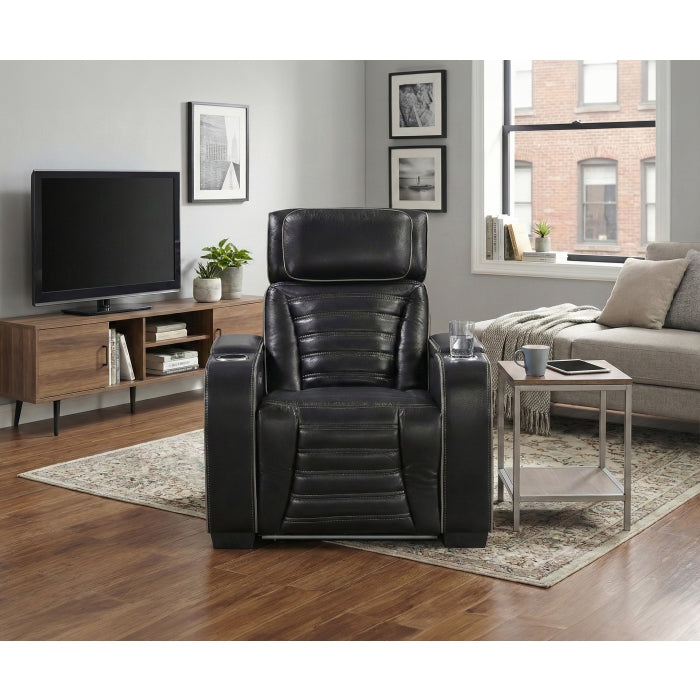Cyber Black Power Reclining Chair With Power Headrest Cup Holder Storage Arms Air Massage Heat Led Lighting And Charging Ports