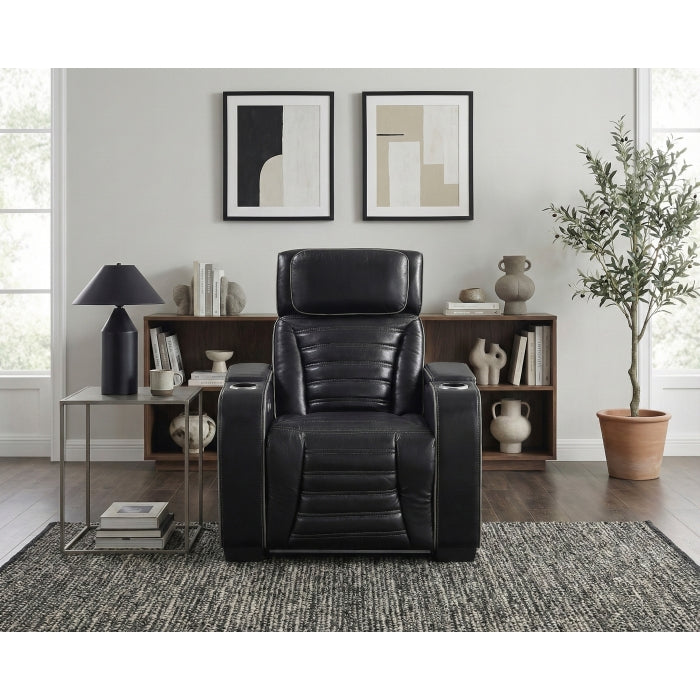 Cyber Black Power Reclining Chair With Power Headrest Cup Holder Storage Arms Air Massage Heat Led Lighting And Charging Ports