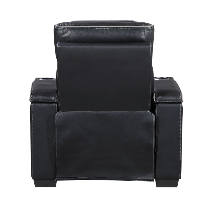 Cyber Black Power Reclining Chair With Power Headrest Cup Holder Storage Arms Air Massage Heat Led Lighting And Charging Ports