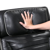 Cyber Black Power Double Reclining Sofa With Center Drop-down Cup Holders Power Headrests Storage Arms Cup Holders Reading Lights Wireless Charger Air Massage Heat Led Lighting And Charging Ports