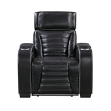 Cyber Black Power Reclining Chair With Power Headrest Cup Holder Storage Arms(Top And Side) Air Massage Heat Led Lighting And Charging Ports