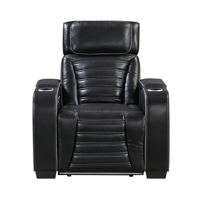 Cyber Black Power Reclining Chair With Power Headrest Cup Holder Storage Arms(Top And Side) Air Massage Heat Led Lighting And Charging Ports