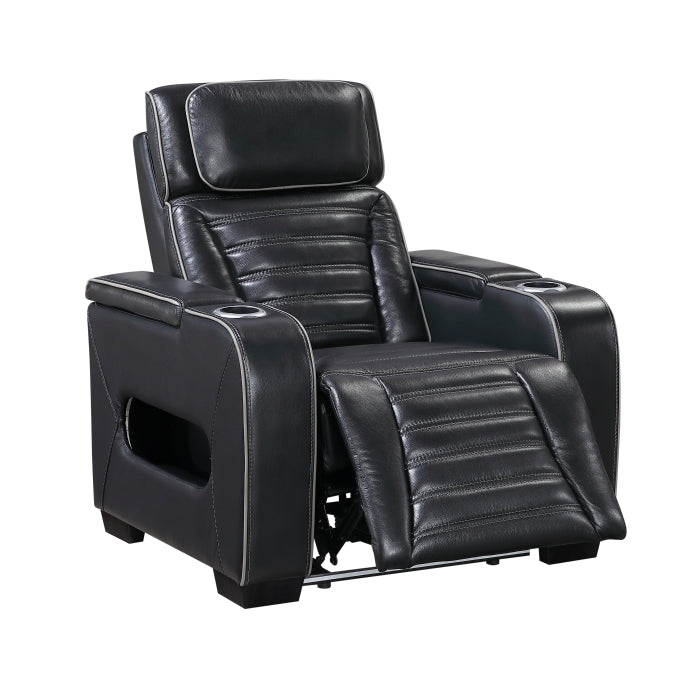 Cyber Black Power Reclining Chair With Power Headrest Cup Holder Storage Arms Air Massage Heat Led Lighting And Charging Ports
