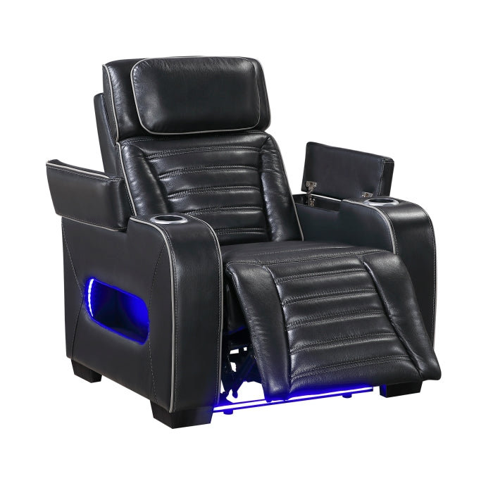 Cyber Black Power Reclining Chair With Power Headrest Cup Holder Storage Arms Air Massage Heat Led Lighting And Charging Ports