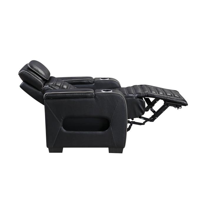 Cyber Black Power Reclining Chair With Power Headrest Cup Holder Storage Arms Air Massage Heat Led Lighting And Charging Ports