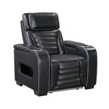 Cyber Black Power Reclining Chair With Power Headrest Cup Holder Storage Arms Air Massage Heat Led Lighting And Charging Ports