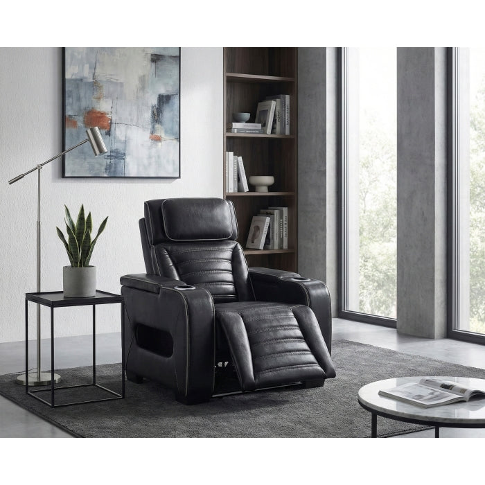 Cyber Black Power Reclining Chair With Power Headrest Cup Holder Storage Arms Air Massage Heat Led Lighting And Charging Ports