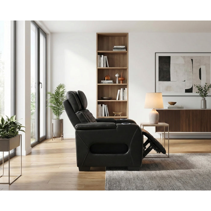 Cyber Black Power Reclining Chair With Power Headrest Cup Holder Storage Arms Air Massage Heat Led Lighting And Charging Ports