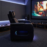 Cyber Black Power Reclining Chair With Power Headrest Cup Holder Storage Arms Air Massage Heat Led Lighting And Charging Ports