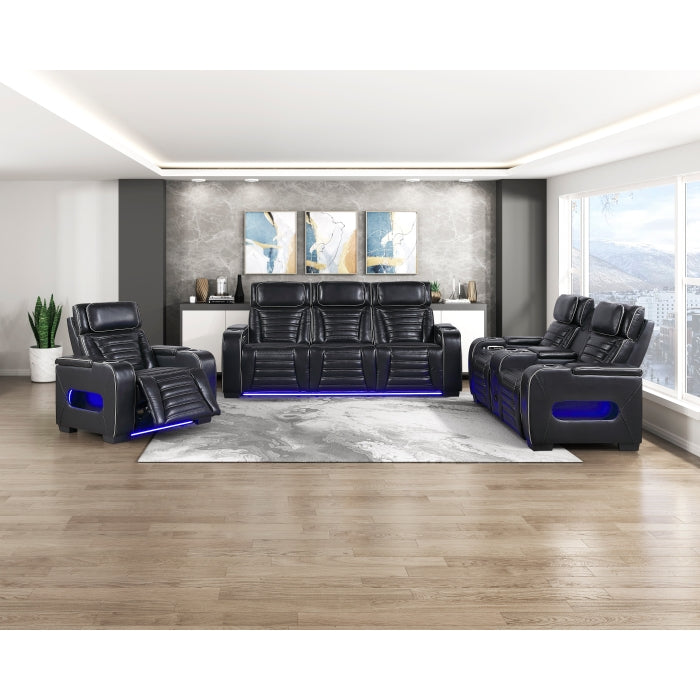 Cyber Black Power Reclining Chair With Power Headrest Cup Holder Storage Arms Air Massage Heat Led Lighting And Charging Ports
