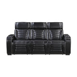 Cyber Black Power Double Reclining Sofa With Center Drop-down Cup Holders Power Headrests Storage Arms(Top And Side) Cup Holders Reading Lights Wireless Charger Air Massage Heat Led Lighting And Charging Ports