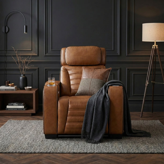 Cyber Brown Power Reclining Chair With Power Headrest Cup Holder Storage Arms Air Massage Heat Led Lighting And Charging Ports