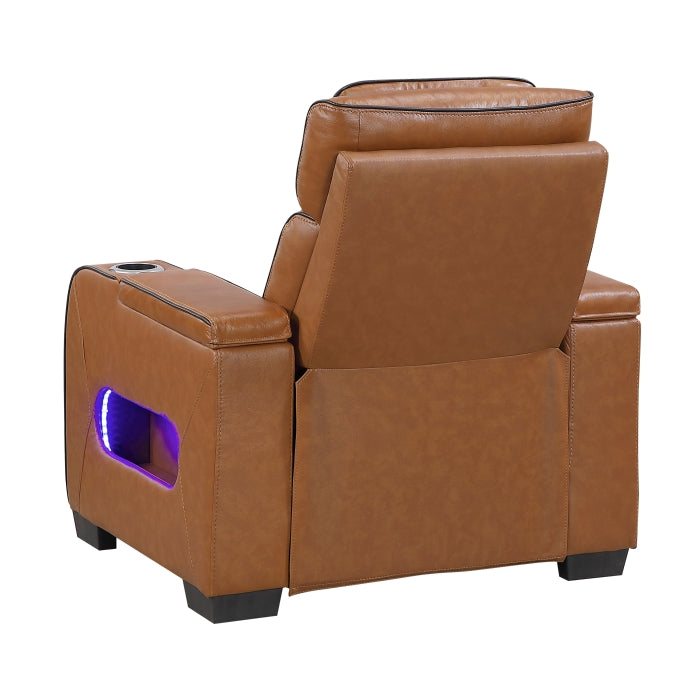 Cyber Brown Power Reclining Chair With Power Headrest Cup Holder Storage Arms Air Massage Heat Led Lighting And Charging Ports