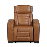 Cyber Brown Power Reclining Chair With Power Headrest Cup Holder Storage Arms(Top And Side) Air Massage Heat Led Lighting And Charging Ports
