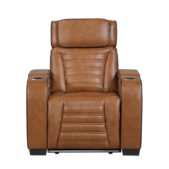 Cyber Brown Power Reclining Chair With Power Headrest Cup Holder Storage Arms(Top And Side) Air Massage Heat Led Lighting And Charging Ports
