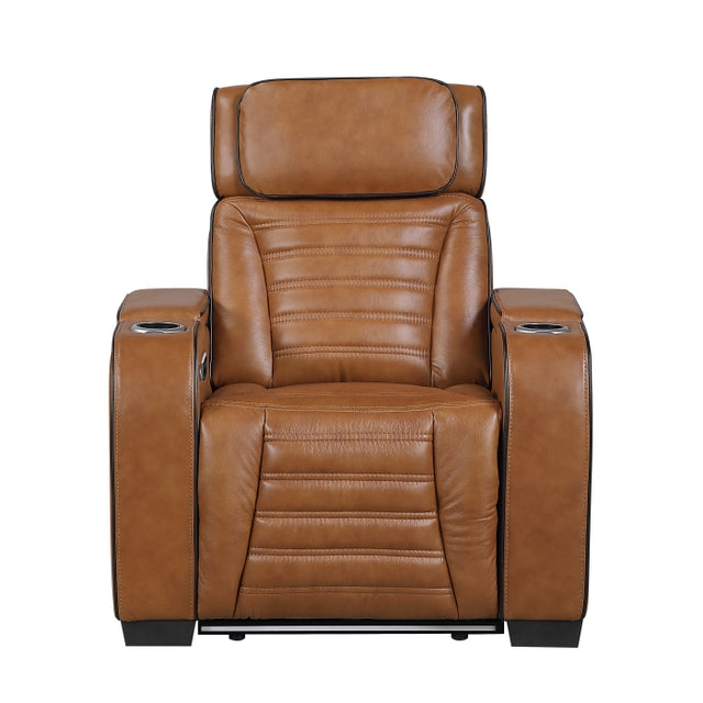 Cyber Brown Power Reclining Chair With Power Headrest Cup Holder Storage Arms(Top And Side) Air Massage Heat Led Lighting And Charging Ports