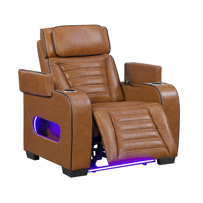 Cyber Brown Power Reclining Chair With Power Headrest Cup Holder Storage Arms Air Massage Heat Led Lighting And Charging Ports