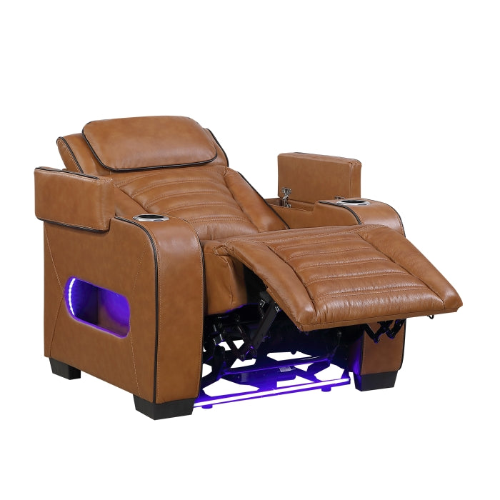 Cyber Brown Power Reclining Chair With Power Headrest Cup Holder Storage Arms Air Massage Heat Led Lighting And Charging Ports