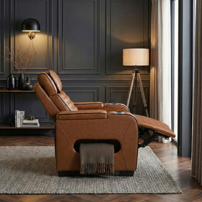 Cyber Brown Power Reclining Chair With Power Headrest Cup Holder Storage Arms Air Massage Heat Led Lighting And Charging Ports