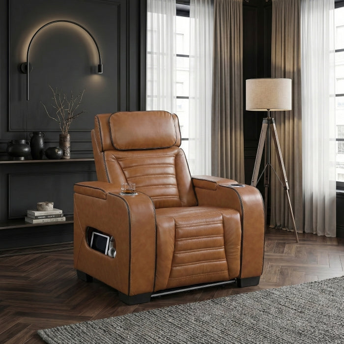 Cyber Brown Power Reclining Chair With Power Headrest Cup Holder Storage Arms Air Massage Heat Led Lighting And Charging Ports