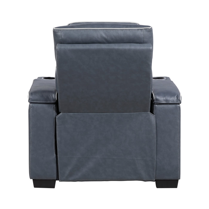 Cyber Blue Power Reclining Chair With Power Headrest Cup Holder Storage Arms Air Massage Heat Led Lighting And Charging Ports