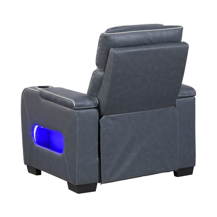 Cyber Blue Power Reclining Chair With Power Headrest Cup Holder Storage Arms Air Massage Heat Led Lighting And Charging Ports