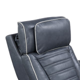 Cyber Blue Power Double Reclining Sofa With Center Drop-down Cup Holders Power Headrests Storage Arms Cup Holders Reading Lights Wireless Charger Air Massage Heat Led Lighting And Charging Ports