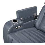 Cyber Blue Power Double Reclining Loveseat With Center Console Power Headrests Storage Arms Cup Holders Wireless Speakers With Sub-woofer Air Massage Heat Led Lighting And Charging Ports