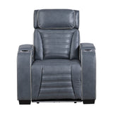Cyber Blue Power Reclining Chair With Power Headrest Cup Holder Storage Arms(Top And Side) Air Massage Heat Led Lighting And Charging Ports